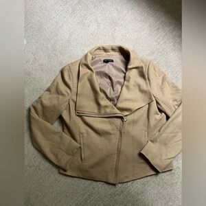 Ann Taylor camel colored wool blend moto jacket, size 14